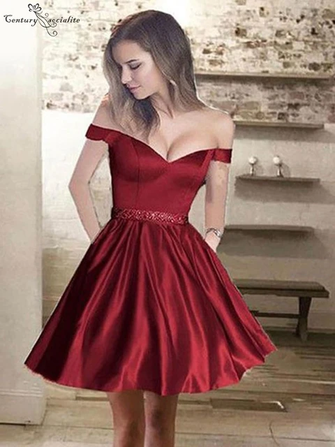 Delegación Clavijas talento Vestidos cortos con hombros descubiertos para fiesta de graduación, vestidos  de fiesta con bolsillos, cinturón de cuentas, cremallera en la espalda  2020, vestidos de cóctel baratos _ - AliExpress Mobile