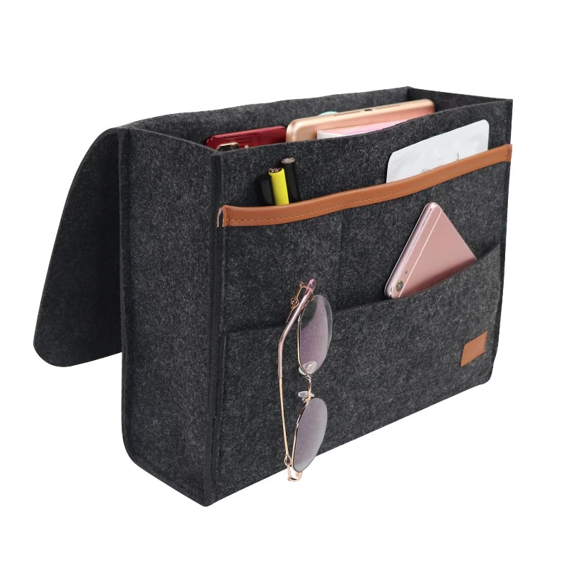 Hot Bed Holder Pockets Bedside Storage Bag Bed Sofa Side Pouch Remote Control Hanging Caddy Bedside Couch Storage Organizer Dark