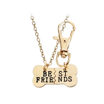 

2 pcs/set Pet Necklace Key Chain Best Friends Charm Dog Tag Collar Pendant Matching Gift