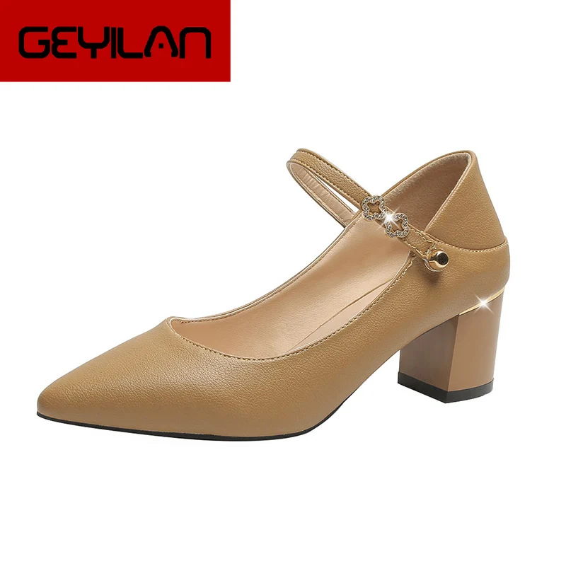 

2020 Fashion Pointed Toe Wedding Party Square Heel String Spring Autumn Women Pumps Sexy buckles High Heels Shoes U14-43