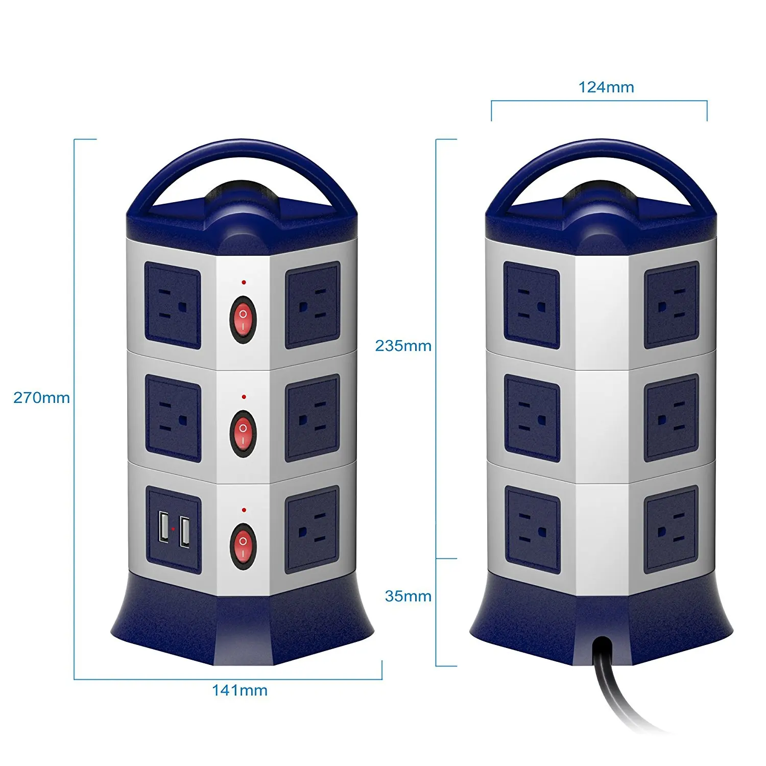 Вертикальный Мощность полос башни Стабилизатор напряжения USB удлинитель розетка