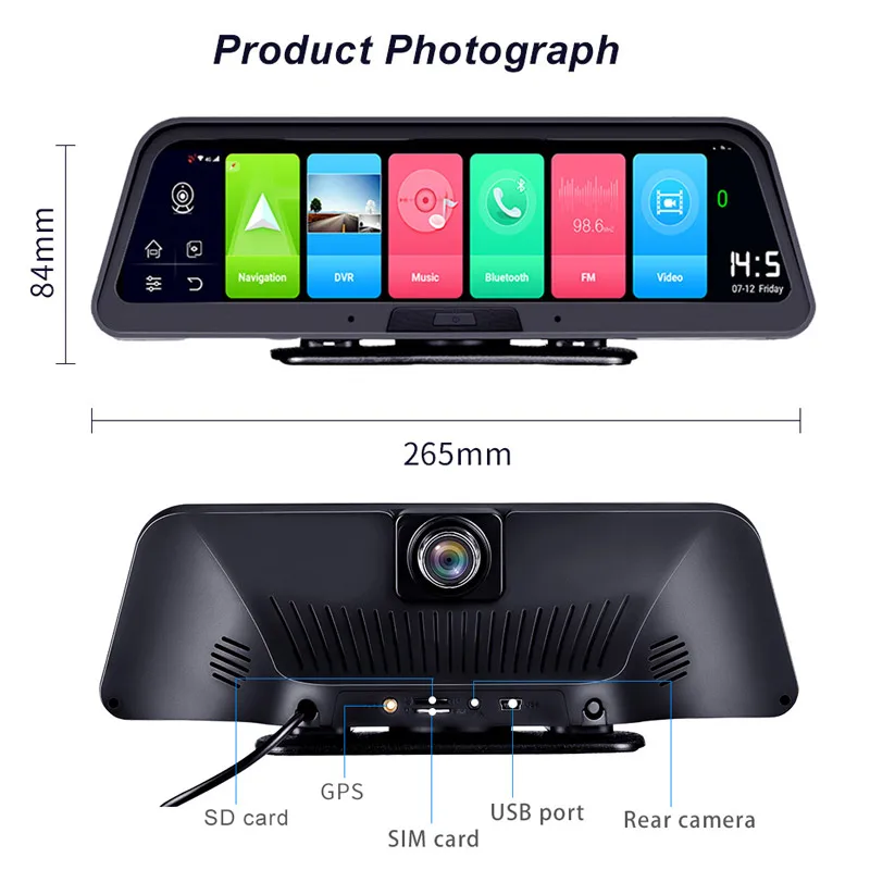 Автомобильный видеорегистратор 10 дюймов Full HD 1080P 4G Wi Fi GPS навигация 2 + 32 ГБ два