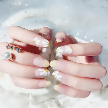 

2020 Autumn Winter NEW Arrival 24PCS French 3D Matte Art Fake Nails Short Round False Nails Full Sticker Nail Tips Full Cover