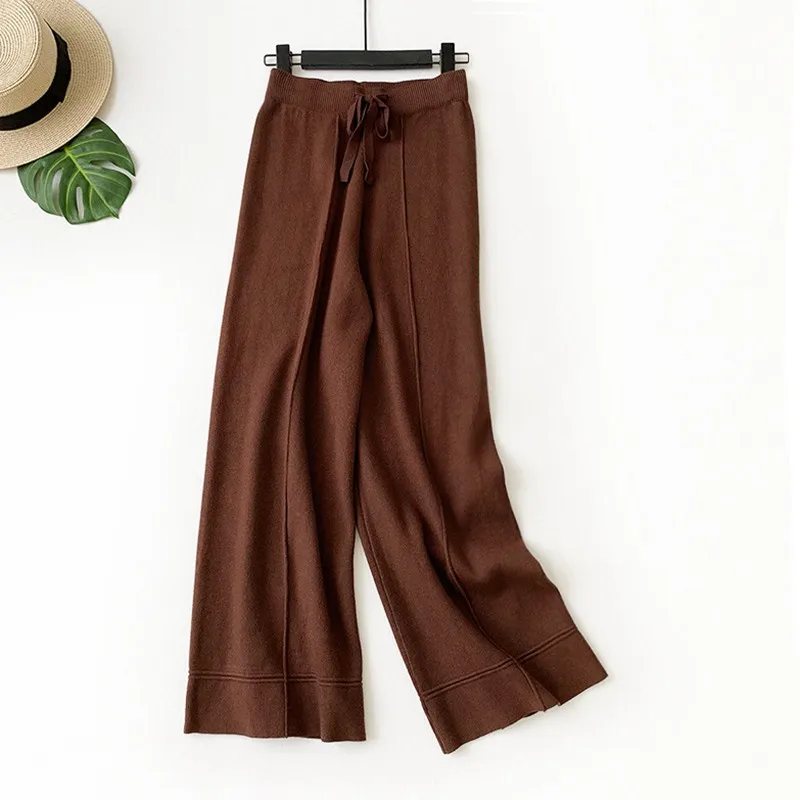 ONLYSVTER женские вязаные широкие брюки новые толстые теплые модные зимние брюки с высокой талией женские повседневные свободные брюки - Цвет: Cofee QY864