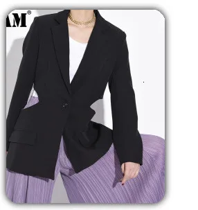 [EAM] High Elastic Waist Black Striped Split Long Harem Trousers New Loose Fit Pants Women Fashion Tide Spring Autumn 2020 1Z313