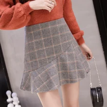 Сексуальная модная клетчатая плиссированная юбка Империя Мини рыбий хвост Русалка Юбка осень и зима
