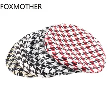 FOXMOTHER nowa jesienna zima Houndstooth Plaid berety dla kobiet francuska czarna czerwona berety tanie i dobre opinie Poliester CN (pochodzenie) Dla dorosłych WOMEN BH41 Na co dzień Polyester 59-58cm Black Red Khaki