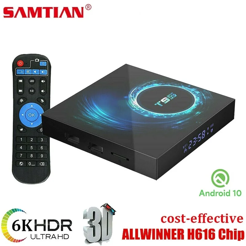 T95 Android 10 0 ТВ коробка Декодер каналов кабельного телевидения 2 4G H616 4 ядра Wifi смарт