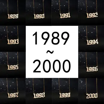 

1PC Gold Alloy Personalized Year Number Pendant Link Chain Necklace Custom Year From 1989-2000 Creative Birthday Gift For Women