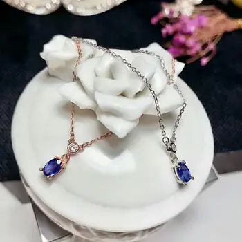 

shilovem 925 silver sterling real Natural sapphire PENDANTS fine Jewelry trendy plant new necklace 4*6mm yhz0406220agl