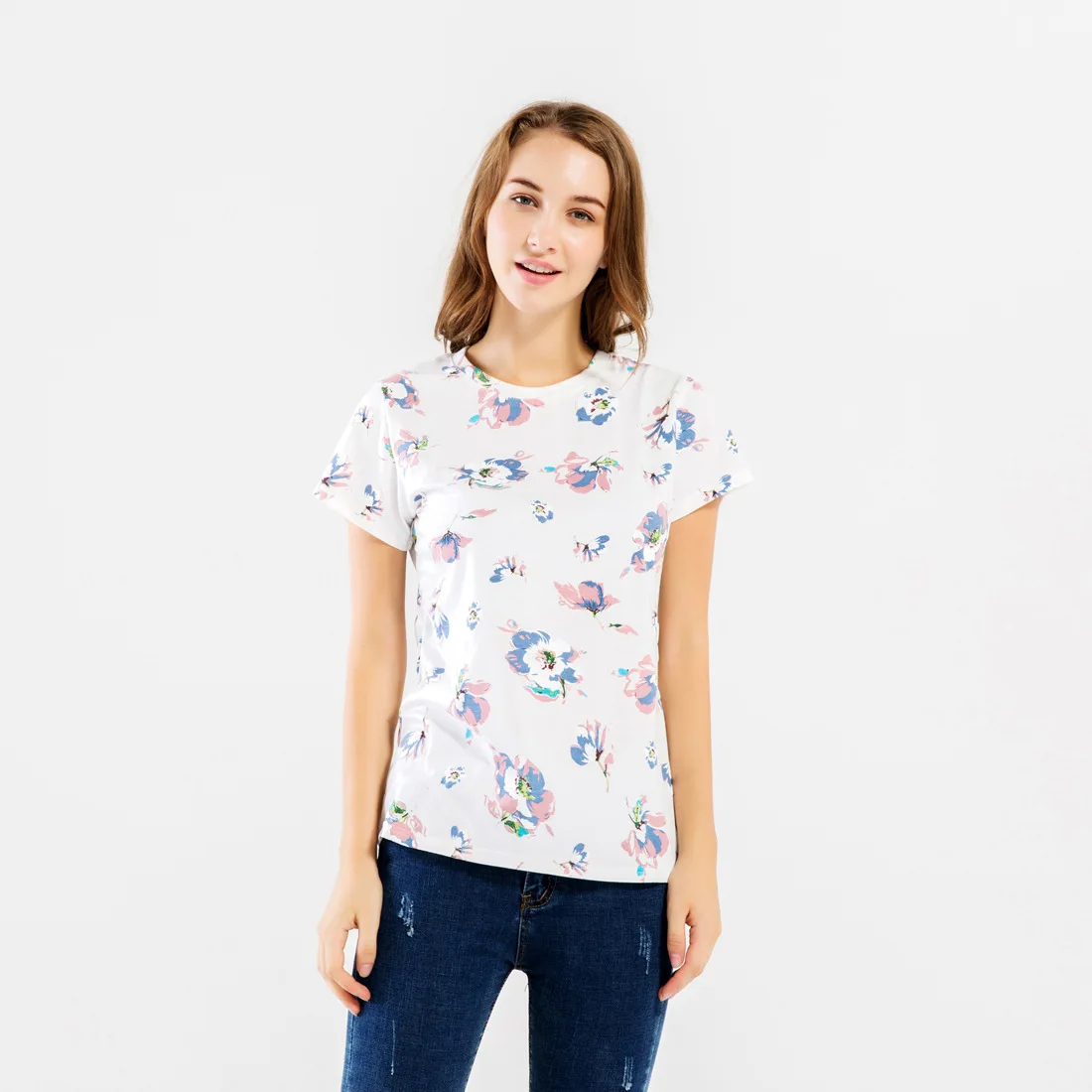 

Women Summer Crop Tops Skinny Slim Fit Short Sleeves Round Neck Pullover T-shirts NX102020