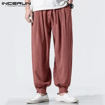 

INCERUN Retro Men Harem Pants Cotton 2020 Joggers Solid Color Baggy Pantalones Hombre Elastic Waist Casual Trousers Men S-5XL