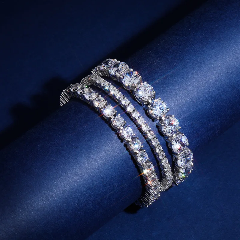 3 мм/5 мм S925 Стерлинговое Серебро 1 ряд CZ камень теннисная цепь для женщин мужчин браслеты с подвесками хип хоп Bling Ice Out Rapper ювелирные изделия