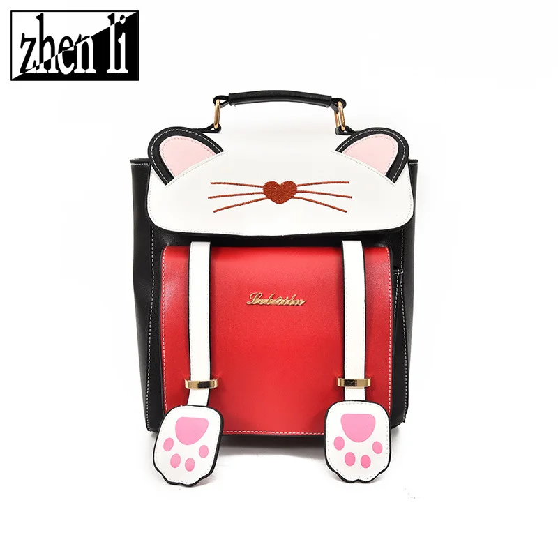 

Cartoon Cute Cross Border New Style PU Leather Girl'S Small Cat Bag Animal Popular Soft Surface WOMEN'S Backpack