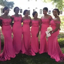 Fashion Mermaid Bridesmaid Dresses Off the Shoulder Lace Applique Beaded  Custom Made African Plus Size Maid of Honor Gown