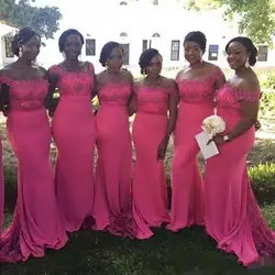 Fashion Mermaid Bridesmaid Dresses Off the Shoulder Lace Applique Beaded  Custom Made African Plus Size Maid of Honor Gown