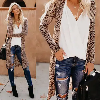 

2020 Women Leopard Sexy Winter Warm X-Long Coat Cardigan OutwearJackets Jaqueta Feminina Chaqueta Mujer De Mujer Roupas