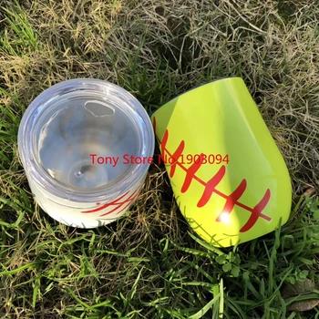 

200pcs Baseball 9oz Egg Cups with Lid Stainless Steel Tumbler Stemless Wine Glass Double Wall Vacuum Insulated Beer Mugs