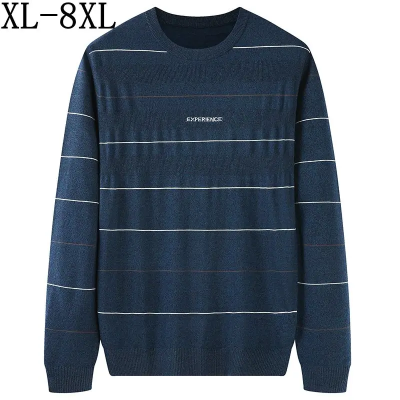 Jersey de lana a rayas para hombre, Jersey informal de algodón con cuello redondo para otoño e invierno, talla 8XL, 7XL, 6XL, novedad de 2020
