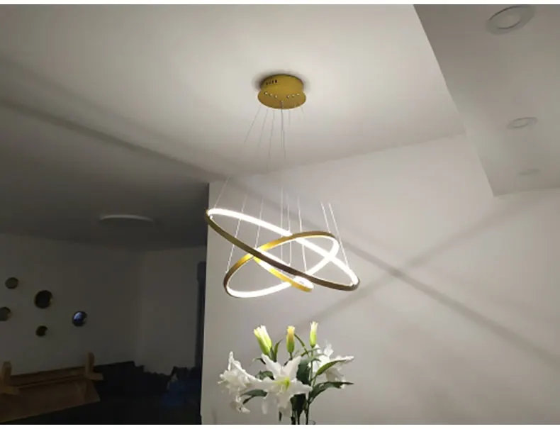 6 колец, круглая современная светодиодная люстра, высокий потолок, подвесной светильник, люстра, освещение для гостиной, столовой, кухни, светильники
