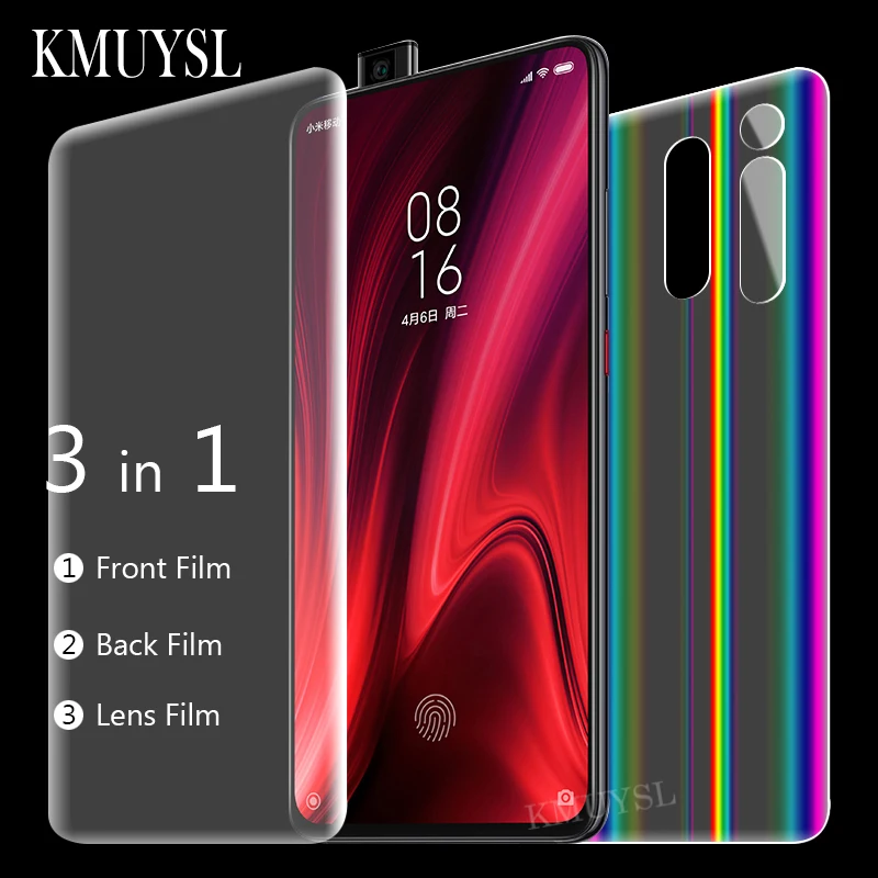 Screen Protector on For Xiaomi Mi 9t 9 t Pro Redmi k20 pro 3 in 1 Hydrogel Film Shiny Back Film+ Front Film+ Camera Lens Glass