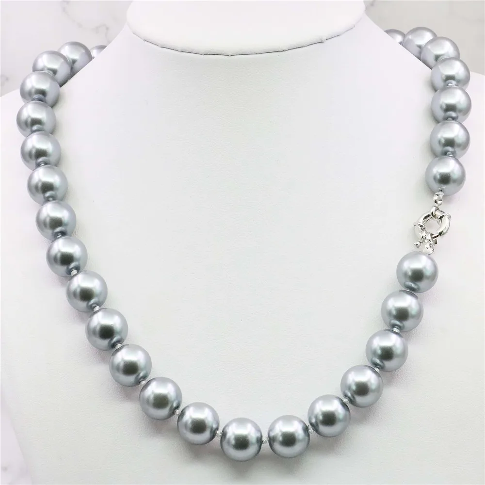 

Hot new fashion style 12MM Elegant Gray Gray Shell Pearl Necklace beads jewelry natural stone 18''AAA BV235 Wholesale Price