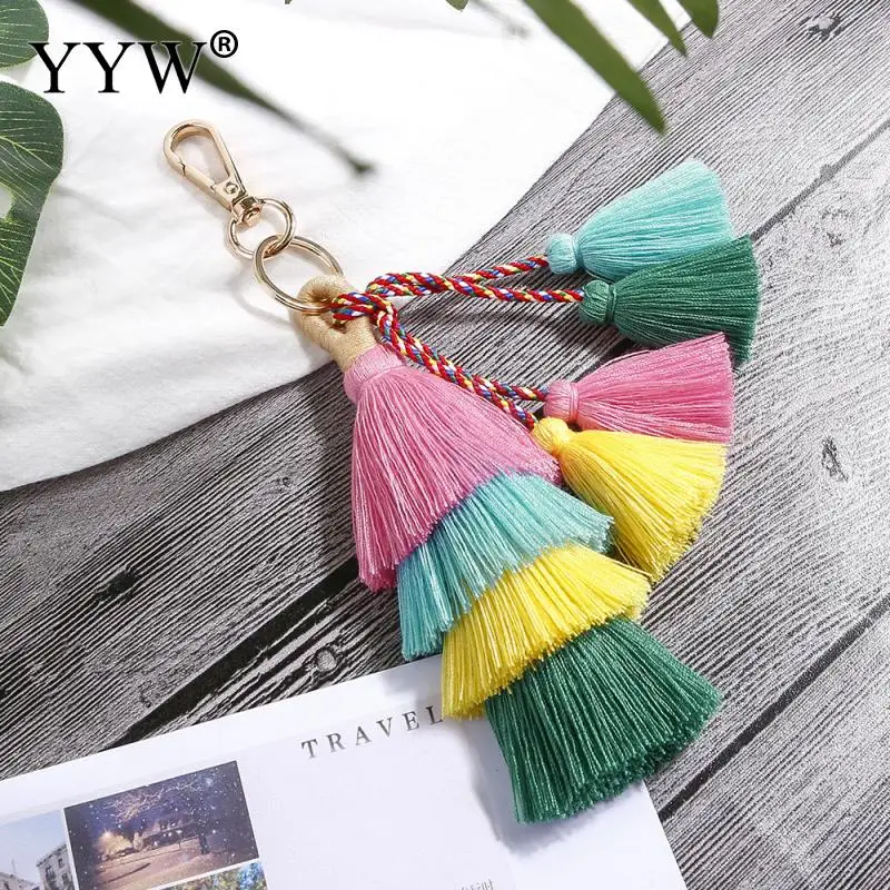 Цветной брелок сумка аксессуары кисточкой брелок для ключей Pompom декоративная сумочка брелок для ключей Boho висячие украшения для женщин девочек
