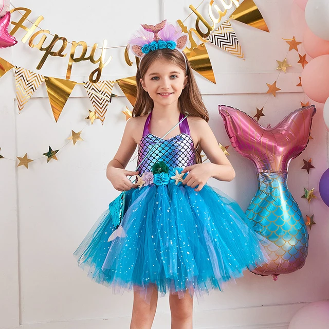 Vestidos de tutú de con para niñas, vestido de decoración de estrella de mar, flor láser brillante, tema de mar, vestido de fiesta de cumpleaños y boda - AliExpress