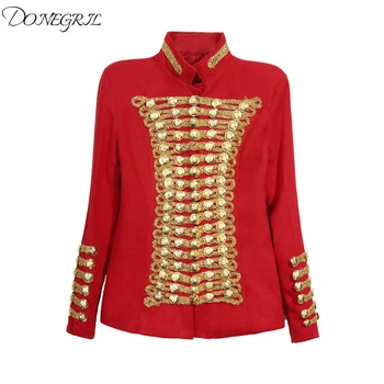 

2019 Runway Fashion Rock Punk Jacket Womens Gold Buttons Army Jacket Fashion Stage Show Roupas Feminina Double Breasted Coats