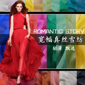 

2meter/lot Chiffon Fabric Solid Color 100% Mulberry Silk 140cm Wide 6 Momme Scarf Clothing Beach Dress Material