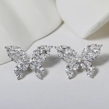 

Cute Silver Color Butterfly Stud Earrings with Bling Zircon Stone for Women Fashion Jewelry 2020 New Korean Earrings