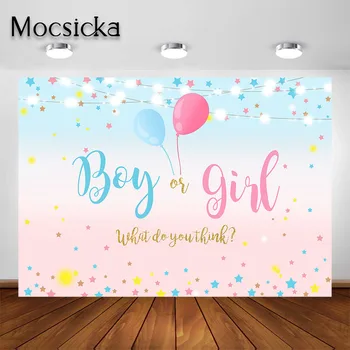 

Mocsicka Boy or Girl Gender Reveal Backdrop Blue or Pink Balloon Gender Reveal Party Decor Photography Background for Photoshoot