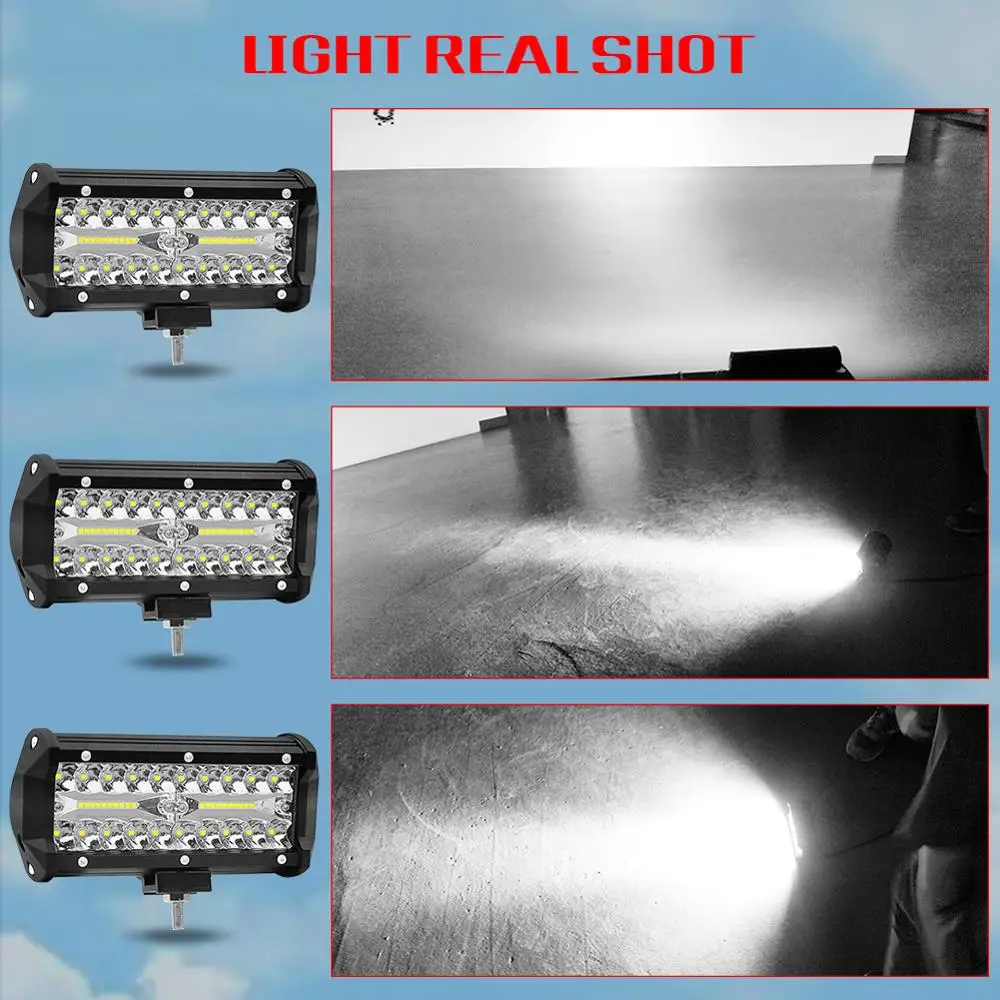

7 Inch 60W 20LED Work Light Bars Spot Flood Beam Car Tractor Truck Offroad Boat Waterproof IP68 Work Driving lights