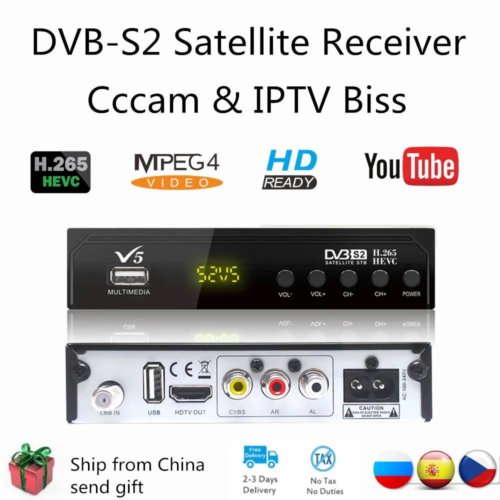 

DVB-S2 Super Satellite TV Receiver HD Digital Decoder H.265 TV Tuner Support Biss Key AC3 Cccam Send From Spain Russia 2-3 Day