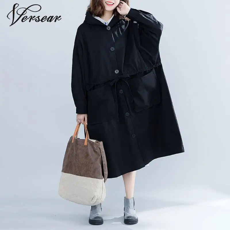 

Versear 2019 Women Jackets Coats Plus Size Autumn Spring Button Thin Cardigan Female Clothes Loose Oversized Black Outerwear