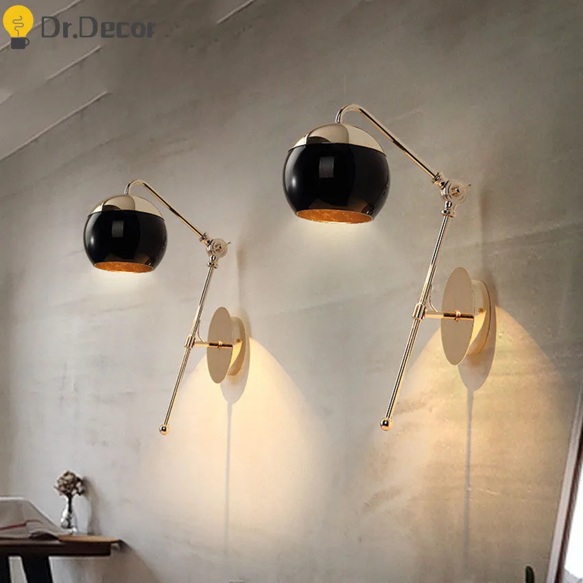 Современная из черного стекла шар настенная лампа для столовой золото металл