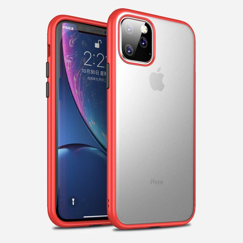 Matte Red Для Apple iPhone 11 Pro Max чехол, ударопрочный чехол, военный класс, просвечивающий матовый чехол с мягкими краями - Цвет: Matte Red