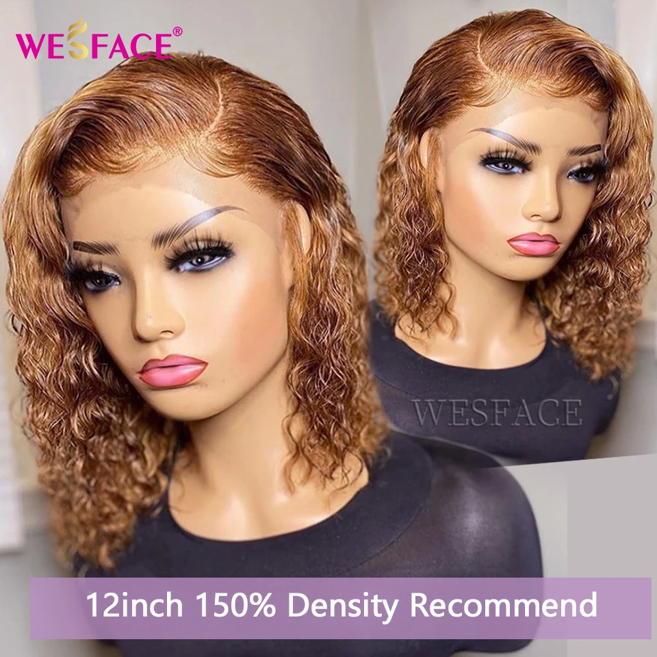 27 Short curly Honey Blonde Bob Wig Lace Front Human Hair Wigs Brazilian kinky curly Lace Closure Frontal wig For Black Women
