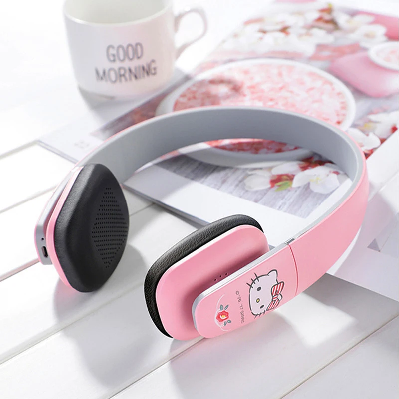 Модная Беспроводная bluetooth-гарнитура hello kitty, розовый/красный HIFI наушники с микрофоном для девочек