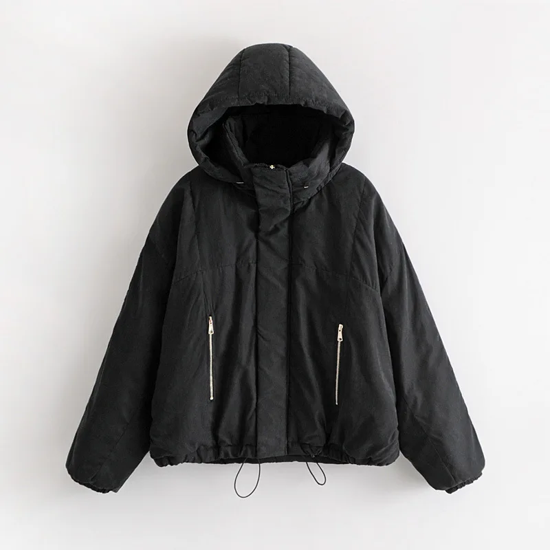

2018 Western Style Autumn And Winter WOMEN'S Dress New Style Hat Retractable Solid Color Short Cotton-padded Clothes