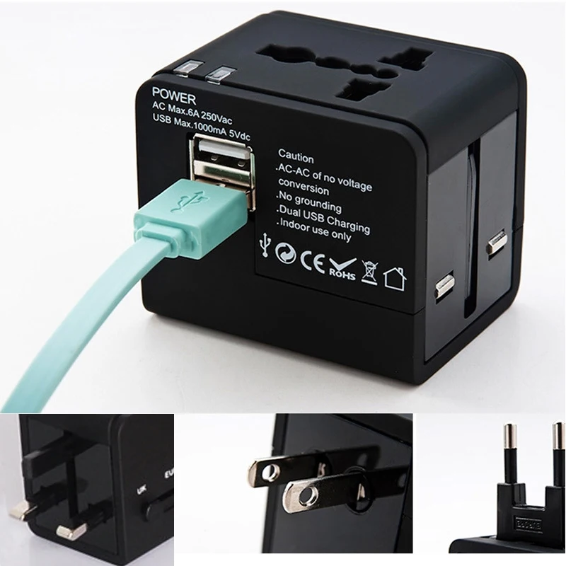 VINISUNG универсальное Универсальное зарядное устройство с двумя портами USB, зарядное устройство с разъемом EU, US, UK, AU, зарядное устройство для мобильного телефона