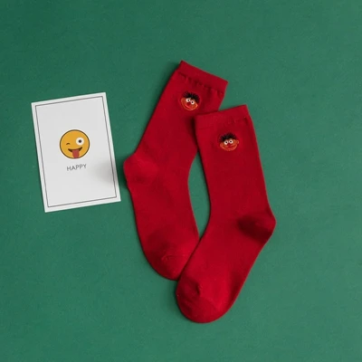 Новые модные Хлопковые женские носки с вышитыми героями мультфильмов, милые забавные носки с рисунками животных, высококачественные креативные носки - Цвет: red