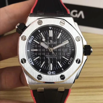 

Classic New Men Automatic Mechanical Silver Orange Black Grey Red Rubber Stainless Steel Sapphire Glass Sport Watch AAA+
