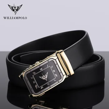 

WILLIAMPOLO Automatic Buckle Belt Men Business Simple Fashion New Design Cowhide Leather Metal Buckle Belt Male Black Luxury2020