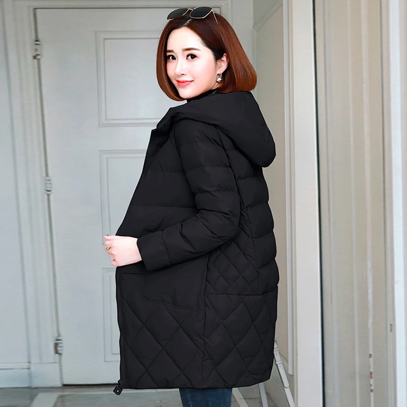 Мода плюс размер parkas парки женские зимние Новые повседневные длинные Утепленные Пальто однотонные хлопковые куртки с капюшоном женские