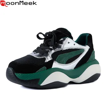 

MoonMeek 2020 new arrive fashion breathable sneakers woman comfortable flat heel round toe lace up casual sneakers ladies