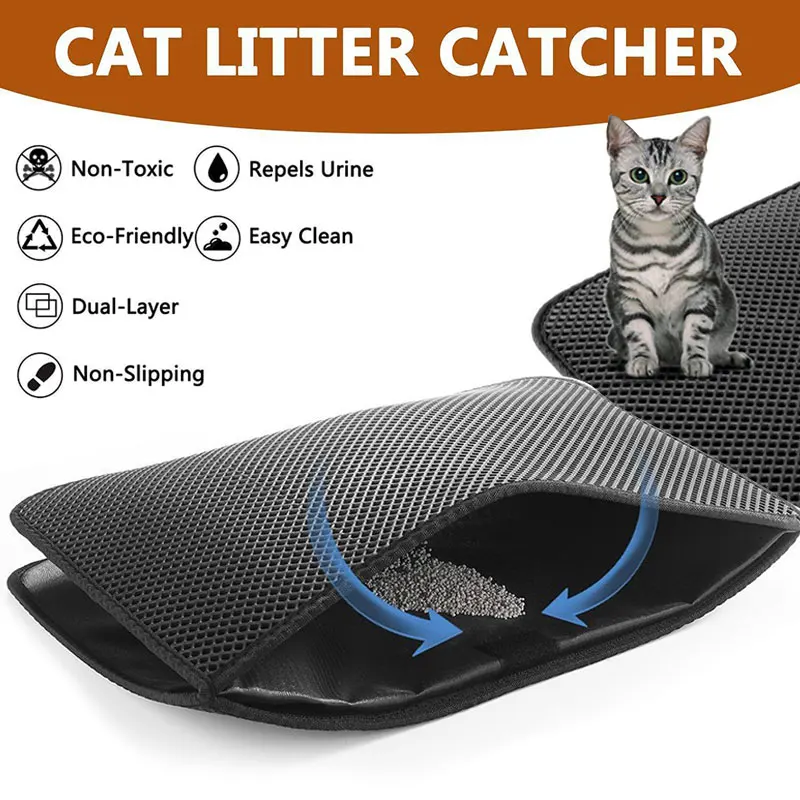 Cat Litter Pad Black/Grey Dog Nonslip Filter Protect Floor EVA Creative Rug Pet Supplies Double Layer Waterproof Feeding Mats