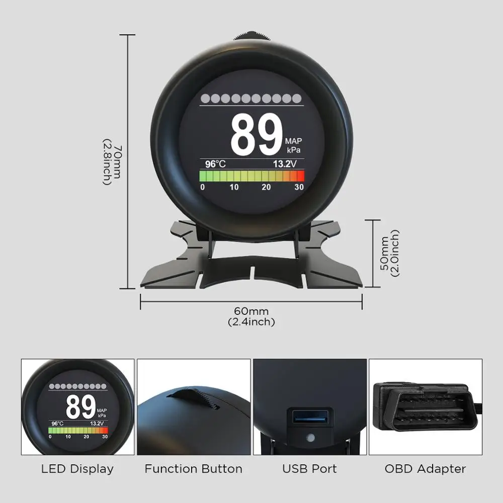 Autool X60 БД метр OBD 2 HUD цифровой Температура Манометр Цифровой Напряжение Скорость