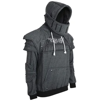 

Vintage Medieval Knight Men Hoodies Warrior Soldier Hooded Sweatshirt Male Mask Armor Pullover Cosplay Costume