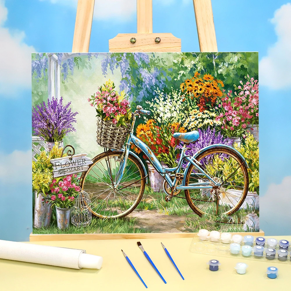 Pintura por números DIY de bicicleta de flores, de pinturas al óleo 40x50, pintura por números, manualidades de decoración del hogar, arte artesanal para adultos|Pintura por números| - AliExpress